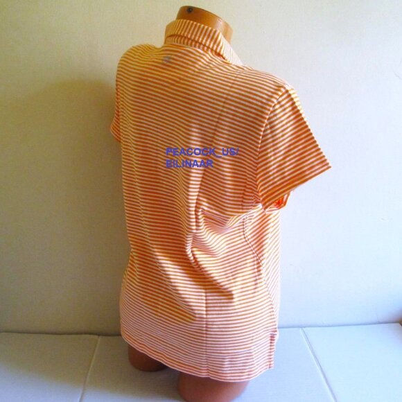 RENWICK Pima Cotton Golf Polo Shirt LARGE Short Sleeve Orange White Stripe $90 - Picture 3 of 5